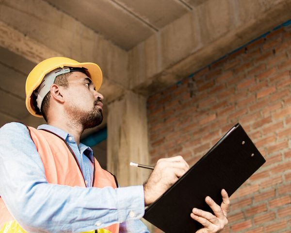 Engineer Or Inspector Checking Progressing Work In Construction